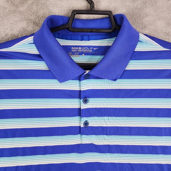 Men's Nike Golf Tour Performance Dri-Fit Polo Shirt Blue Stripes Short Sleeve L - Picture 4 of 10
